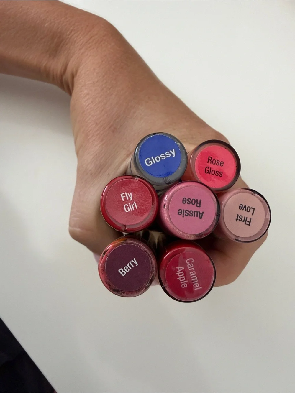 LipSense First Love, Aussie Rose, Caramel Apple, Fly Girl, Berry, Glossy